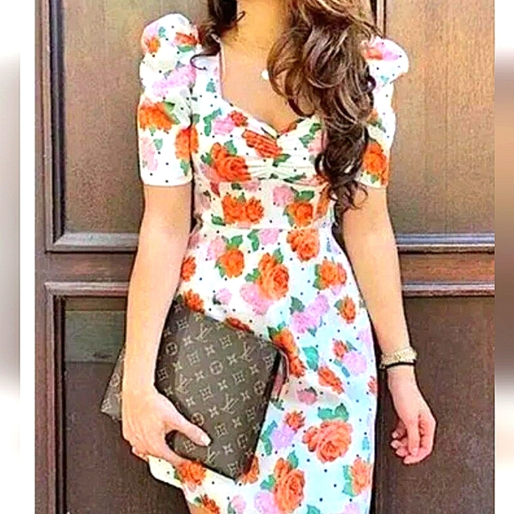 Zara Dresses & Skirts - Zara Floral Puff Short Sleeve , A line, Sweetheart, Wedding Guest, XS,